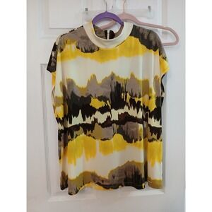 NWT Calvin Klein Size 2X Yellow Abstract Print Top